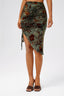 Velvet Jacquard Drawstring Slit Mini Skirt in Floral Green