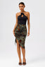 Velvet Jacquard Drawstring Slit Mini Skirt in Floral Green