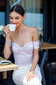 Diamond Embellished Off-Shoulder Knit Top in Taro Purple