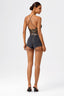 Pull-On Double Zip Ultra Short Denim Shorts in Slimming Black