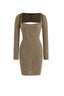 Knitted Ribbed Mini Dress with Shrug in Vintage Gold