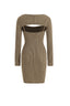 Knitted Ribbed Mini Dress with Shrug in Vintage Gold