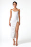Rose Embellished Strappy High Slit Maxi Dress in White