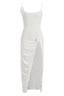 Rose Embellished Strappy High Slit Maxi Dress in White