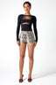 Boat Neck Cut-Out Decorative Long Sleeve Top in Black