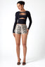 Boat Neck Cut-Out Decorative Long Sleeve Top in Black