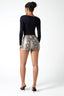 Boat Neck Cut-Out Decorative Long Sleeve Top in Black