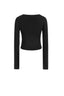 Boat Neck Cut-Out Decorative Long Sleeve Top in Black