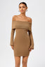 Long-Sleeve Off-Shoulder Bodycon Knit Mini Dress