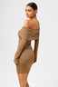 Long-Sleeve Off-Shoulder Bodycon Knit Mini Dress