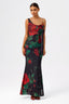Asymmetrical Scoop Neck Rose Mesh Gown