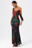 Asymmetrical Scoop Neck Rose Mesh Gown