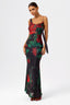 Asymmetrical Scoop Neck Rose Mesh Gown