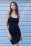 U-Neck Padded Strap Mini Dress in Black