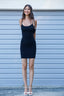 U-Neck Padded Strap Mini Dress in Black