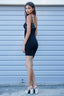 U-Neck Padded Strap Mini Dress in Black