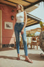 High-Waist Tapered Ankle Slit Jeans in Blue