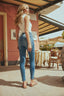 High-Waist Tapered Ankle Slit Jeans in Blue