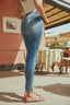 High-Waist Tapered Ankle Slit Jeans in Blue