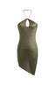Halter Neck Mini Dress in Metallic Green