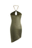 Halter Neck Mini Dress in Metallic Green