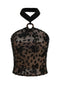 Oriental Style Velvet Flowers on Mesh Halter with Choker Top in Black