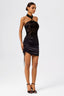 Oriental Style Velvet Flowers on Mesh Halter with Choker Top in Black