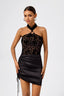Oriental Style Velvet Flowers on Mesh Halter with Choker Top in Black