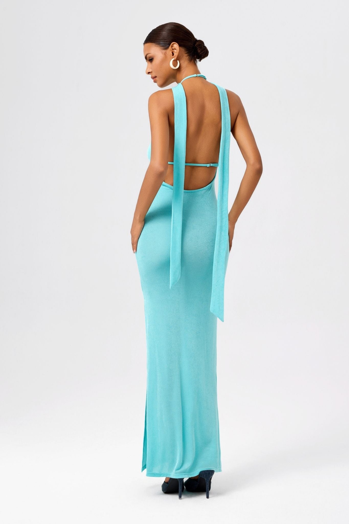 Choker Scarf Lace-Up Bodycon Maxi Dress HOLO LOKA Choker Scarf Lace-Up Bodycon Maxi Dress HOLO LOKA