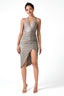 Sleeveless Ruched Wrap Dress with Slit in Silver