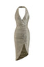 Sleeveless Ruched Wrap Dress with Slit in Silver