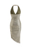 Sleeveless Ruched Wrap Dress with Slit in Silver