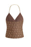 Houndstooth Wrap Camisole Top with Gold Chain