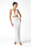 Deep V Halter Cut-Out Crystal Belt Maxi Dress in White