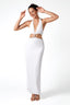 Deep V Halter Cut-Out Crystal Belt Maxi Dress in White