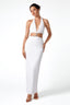 Deep V Halter Cut-Out Crystal Belt Maxi Dress in White