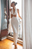 Deep V Halter Cut-Out Crystal Belt Maxi Dress in White