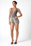 Zip-Front V-Neck Tank Bodysuit in Grey