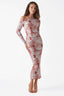 Marble Bodycon Long-Sleeved Off-Shoulder Maxi Dress