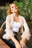 Faux Fur Trim Tie-Front Knitted Cardigan Coat in Cream