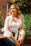 Faux Fur Trim Tie-Front Knitted Cardigan Coat in Cream