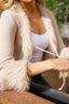 Faux Fur Trim Tie-Front Knitted Cardigan Coat in Cream