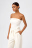 Oriental Silk Satin Embroidered Sleeveless Bustier Tube Top in White