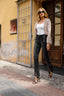 High-Waist Flared Slit Jeans in Vintage Black