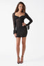 Patterned Velvet on Mesh Long-Sleeved Mini Dress in Black