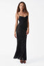 Patterned Velvet on Mesh Gown in Black