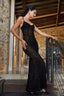 Patterned Velvet on Mesh Gown in Black