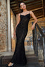 Patterned Velvet on Mesh Gown in Black