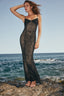 Patterned Velvet on Mesh Gown in Black