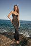 Patterned Velvet on Mesh Gown in Black